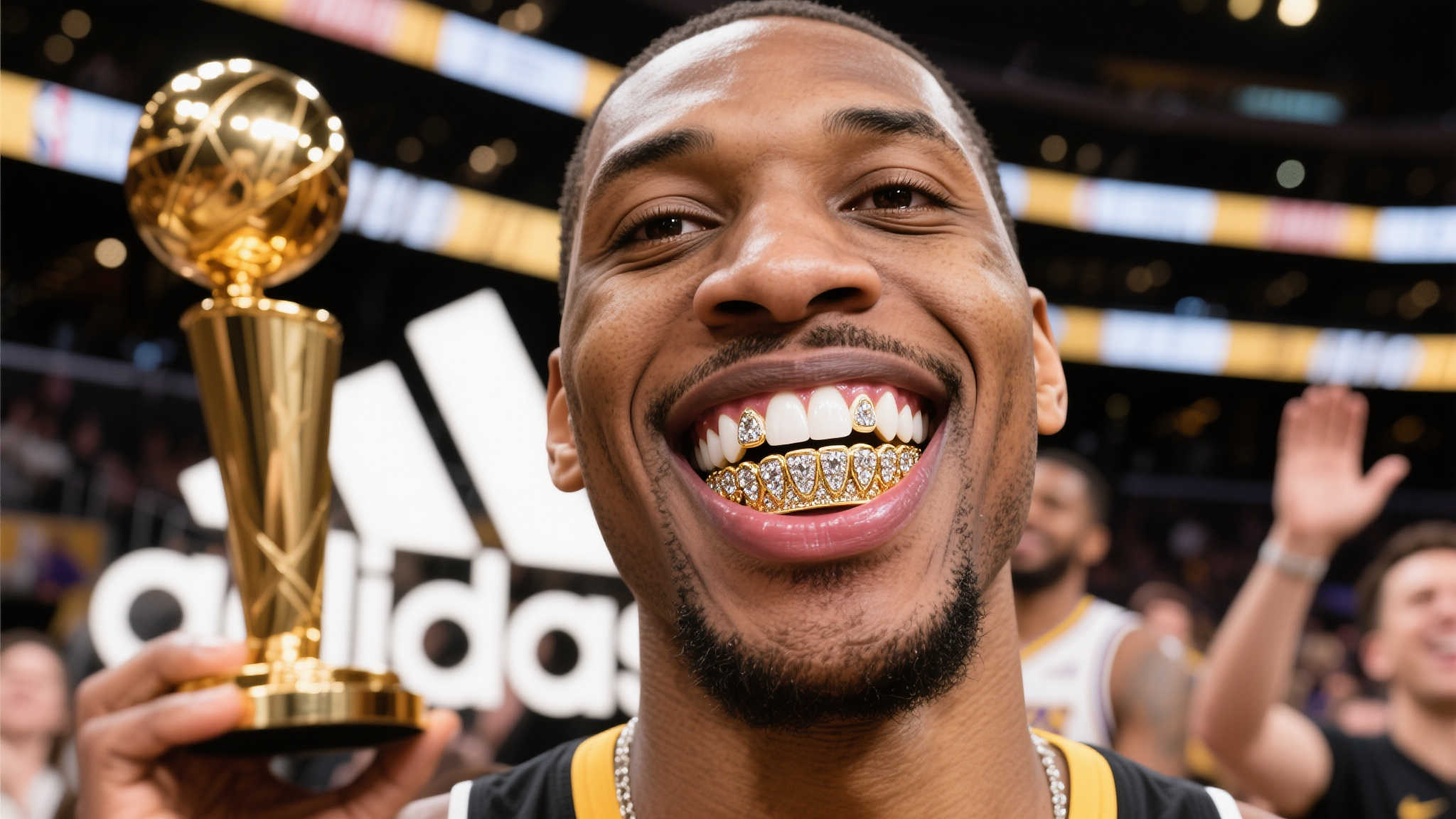 阿迪达斯发布总冠军牙套：杰威专属黄金镶钻设计